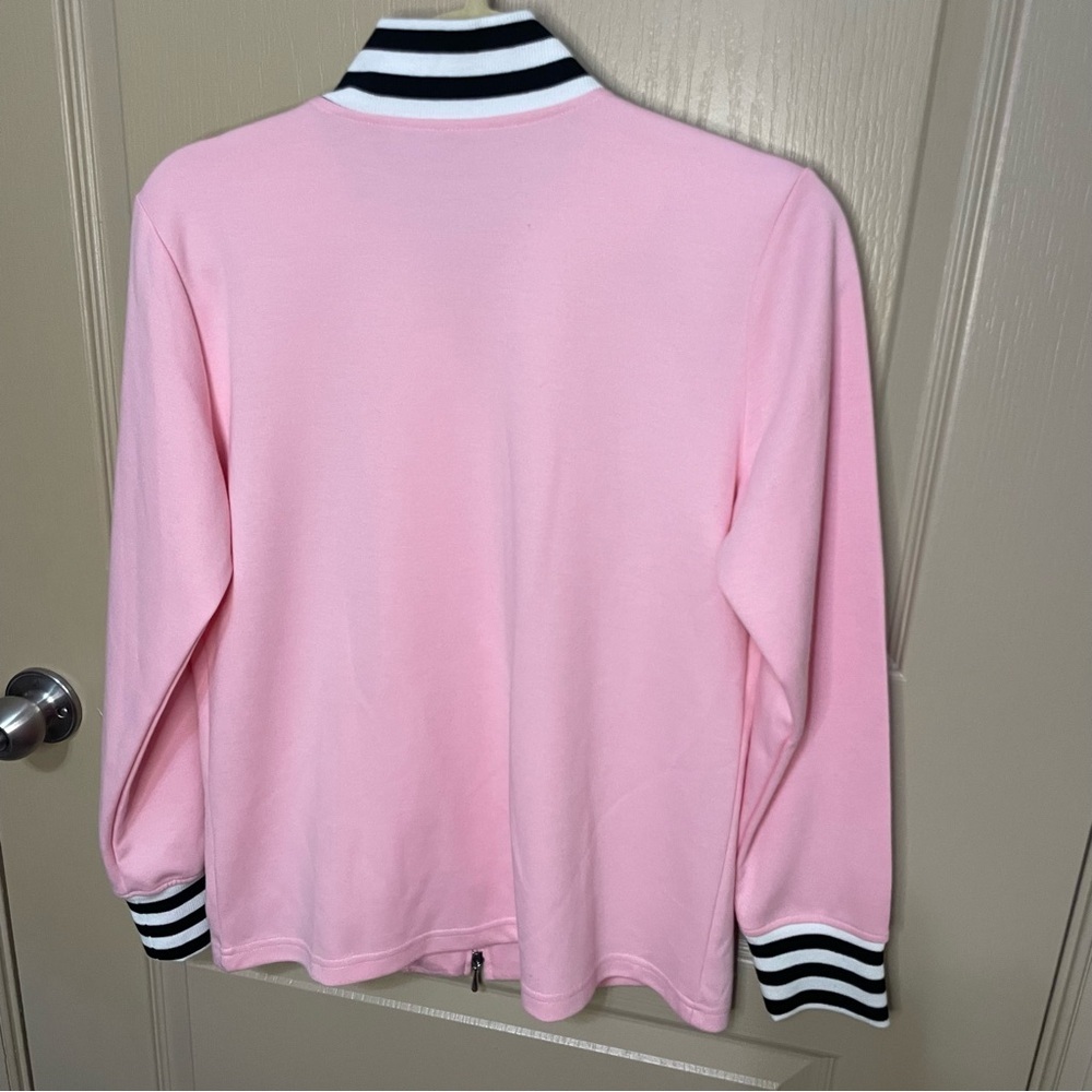 linea by louis dell'olio Embroidered Pink Zip Up Hoodie Sweater - Picture 3 of 8